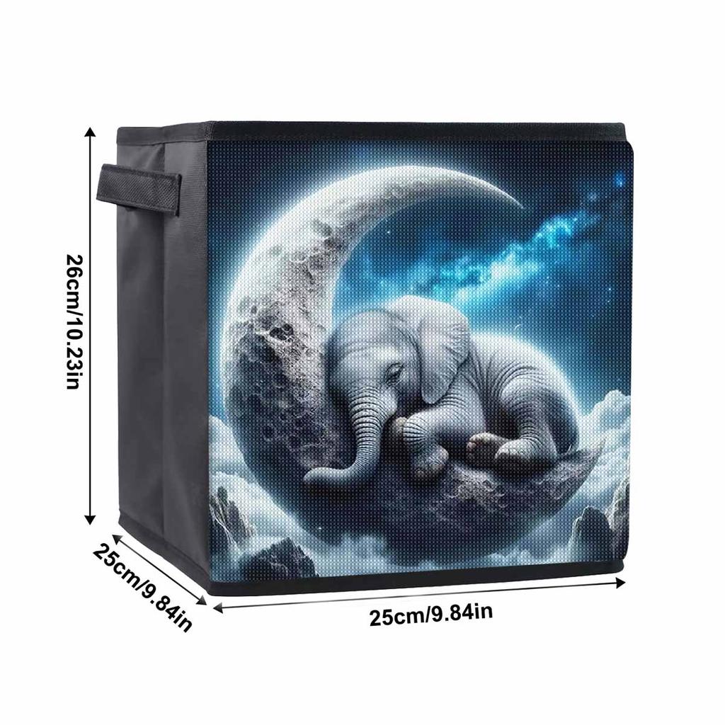 Der Elefant auf dem Mond 5D Diamantmalerei Aufbewahrungskorb Voll Runde Bohrer Mosaik Diamantstickerei Kreuzstich-Sets Heimdekor Heimdekor