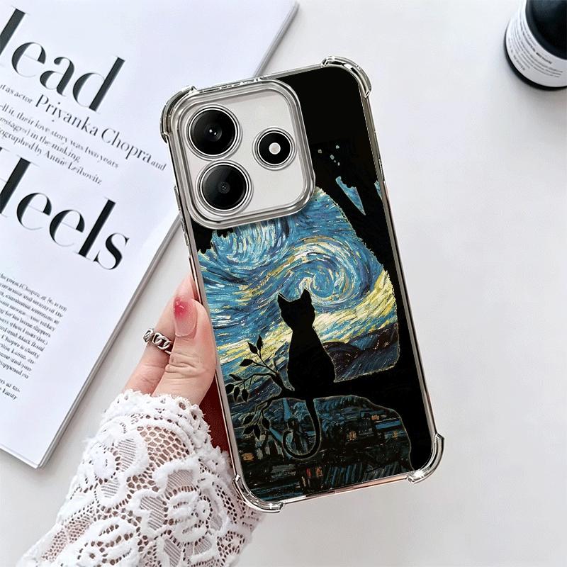 Schwarze Katze Ästhetik Muster Beschichtung Handyhülle Für Xiaomi Redmi Note 14 15 Pro Plus 13 12 11 11S 11T 10 9S 9 5G Sturzfest Airaba