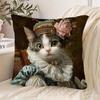 A Rococo-Style Cat Art Pillow Cover, Measuring 45.72X45.72 Cm, Featuring Double-Sided Short Plush Decoration, Stylish Home Decor Suitable for Sofas, L