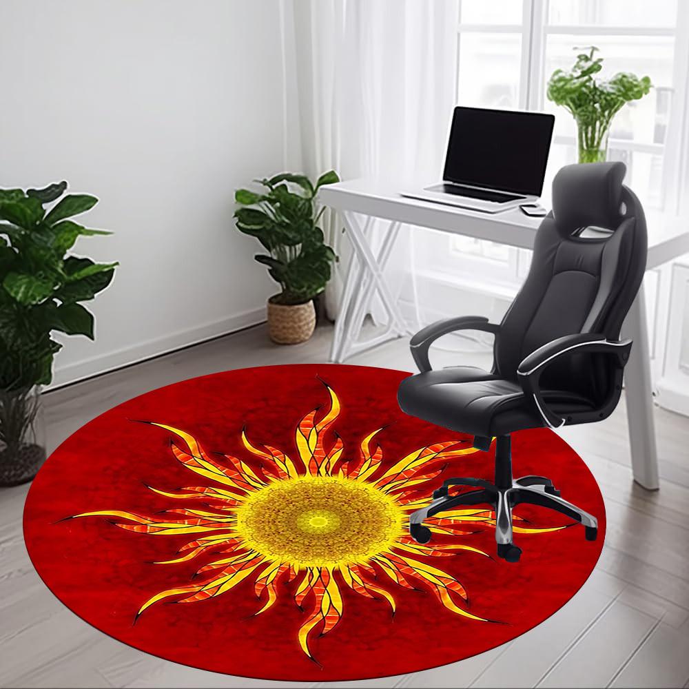 1pc Red Background Carpet for Office Non-Slip, Round Carpet, Soft & Comfortable, Carpet for Office, Lightweight Round Floor Mat