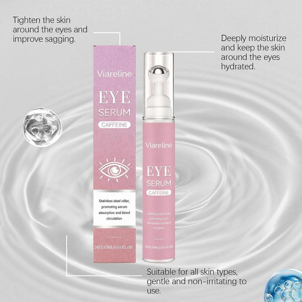 Crema de Ojos con Cafeína y Sérum para Ojeras e Hinchazón, Sérum Tratamiento para Ojos con Rodillo Masajeador 360, Reduce Arrugas Líneas Finas para Mujer