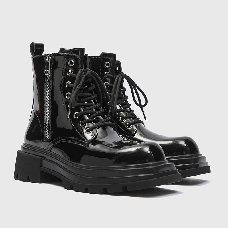 Moda Męska Harajuku Koreański Mężczyzna Skórzane Buty dla Pary Streetwear Moda Casual Gruba Platforma Metal Skóra Ślub Męskie Mokasyny Buty