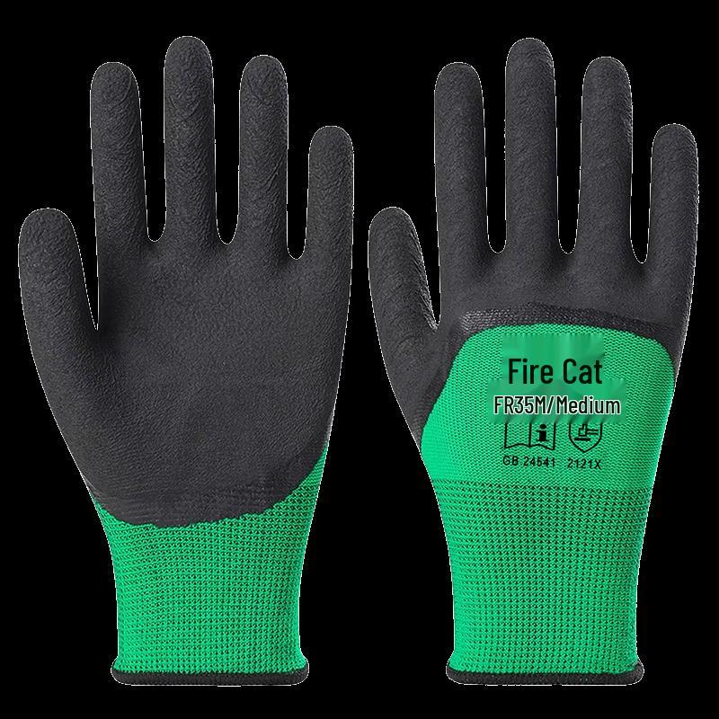 LianSheng Huomao Green-Black Dipped Work Gloves (12 Pairs)