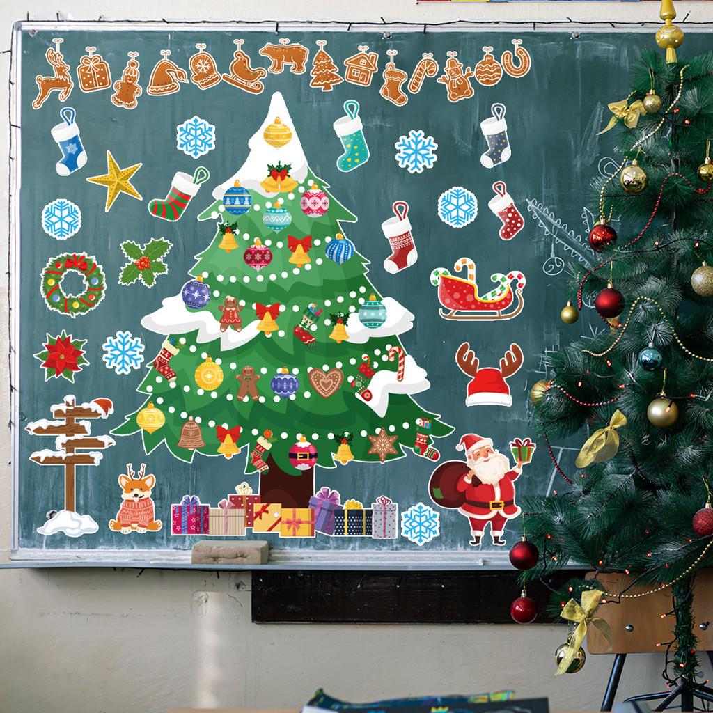 Festive Wall Christmas Decor Art Paper Cards Stickers Set With Pattern Tree