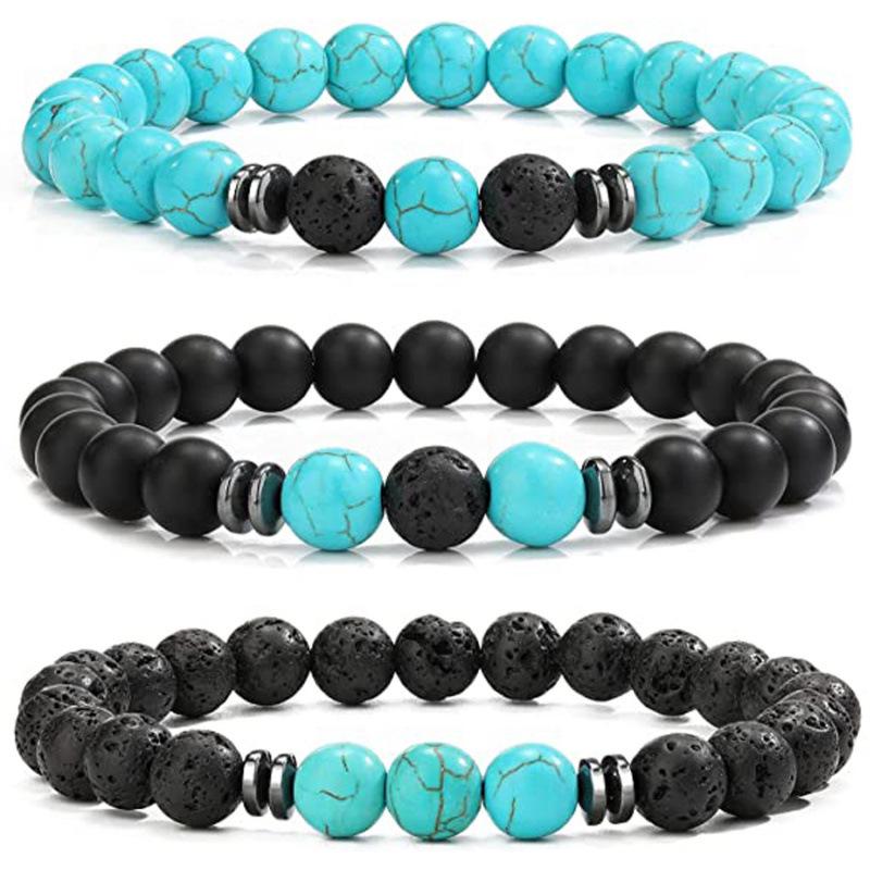 Volcanic Stone & Tiger Eye Lapis Agate Bracelet Set - Fashionable and Simple Style