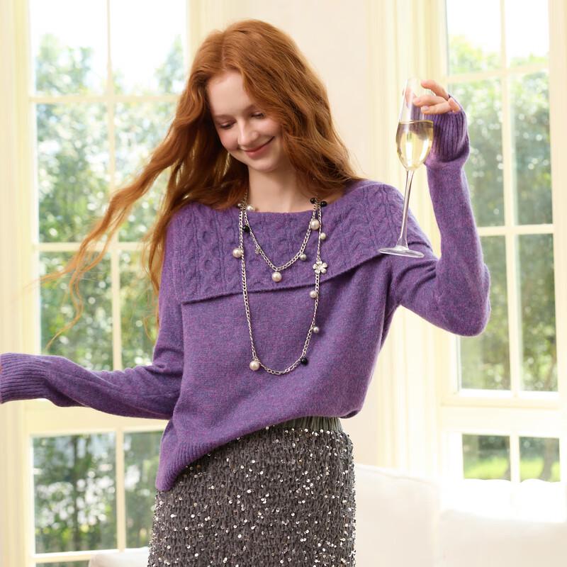 

Sancai 2025 Winter French Square Neck Cable Knit Shimmer Sweater M