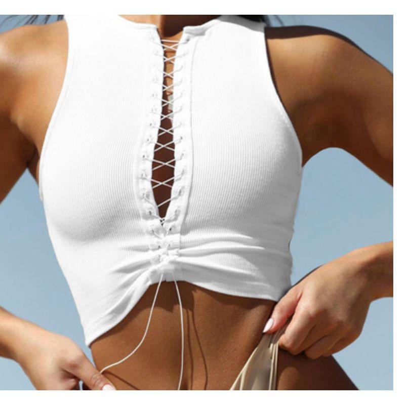 

Модный топ-майка с круглым вырезом и завязками, облегающий жилет White L