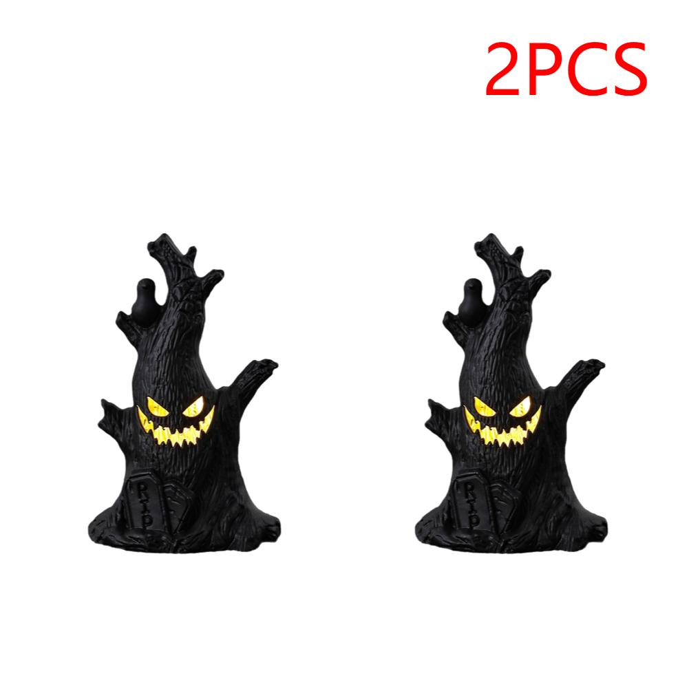 1-10PCS Halloween LED Ghost Face Tree Statue with BatterySpooky Tree Demon Statue Tabletop Bark Face Figurine for Indoor Outdoor
