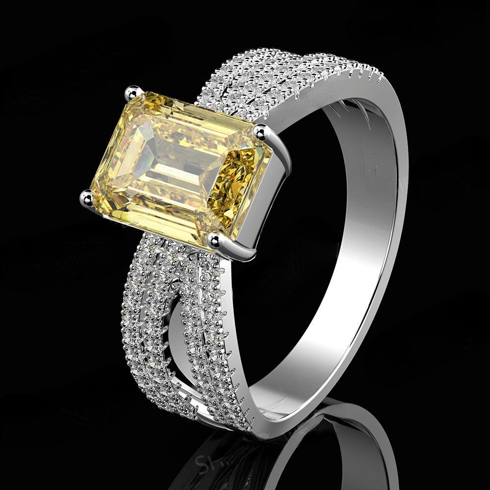 Gica Gema 925 Sterling Silver Rectangle High Carbon Diamond Wedding Ring For Women Sparkling Zircon Party Fine Jewelry