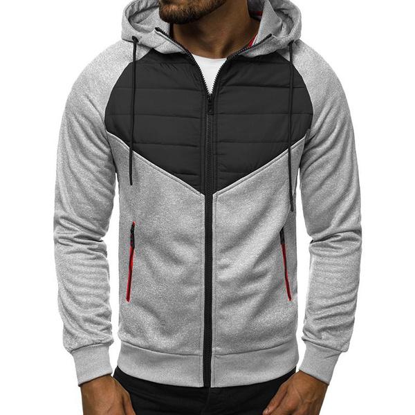 Men's Autumn and Winter Casual Hoodie Zipper Hoodie Coat Men's Patchwork Cardigan