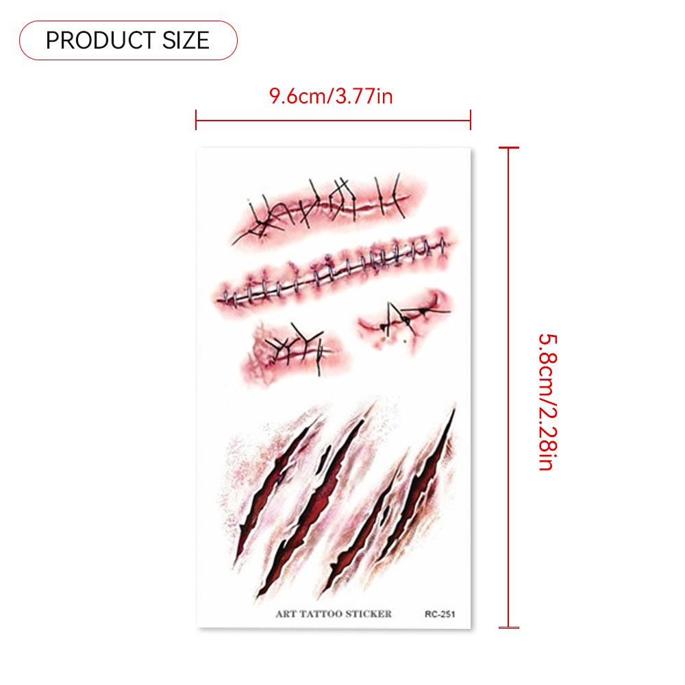Halloween Zombie Scars Tattoos Waterproof 3D Bite Mark Tattoo Sticker With Fake Scab Scary Bloody Makeup Costume Fake Tattoo