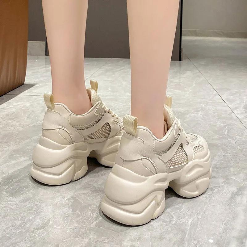 8CM Summer Sneakers Women Vulcanized Shoes Breathable Thick Sole Ladies Trainers Platform Women Chunky Sneakers Basket Femme
