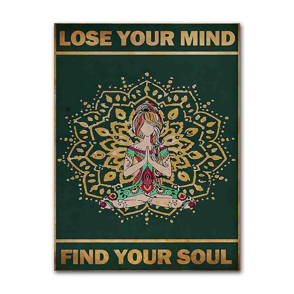 Yoga Poster - Where Focus Goes Energy Flows Poster, Vintage Yoga Girl Wall Art, Namaste Chakra Poster, Hippie Soul Print 21X30CMNo Framed