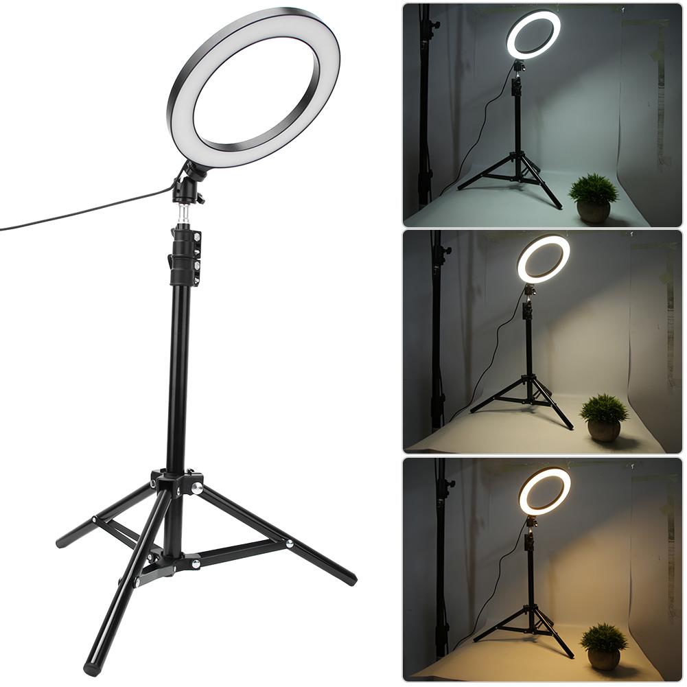 20cm Fotografie Dimmbares LED Selfie Ringlicht Video Live USB Lampe mit Handyhalterung Stativ