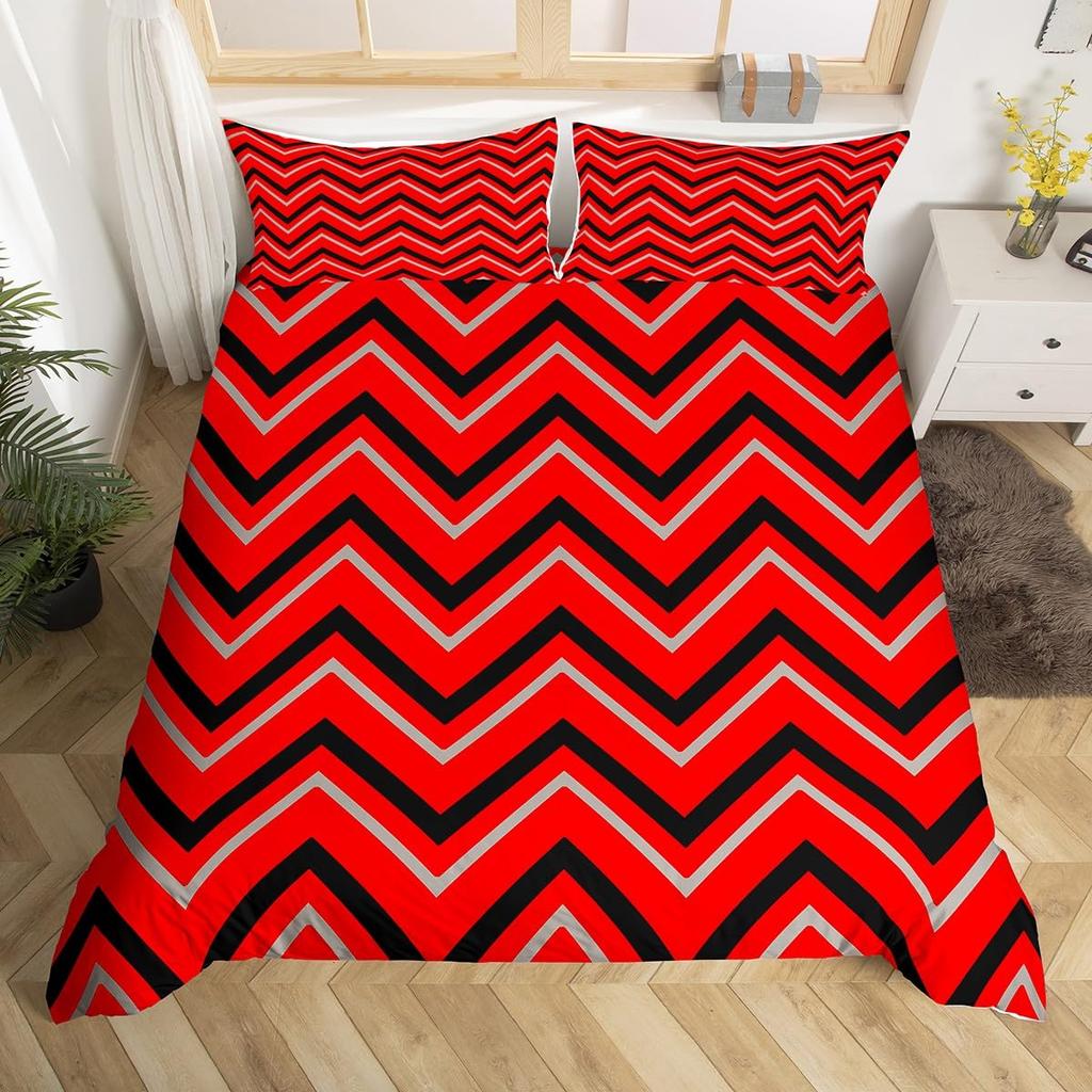 Geometric Modern Duvet Cover King Queen Black Gray Blue Comforter Cover with 2 Pillowcases Retro Stripes Geometry Bedding Set