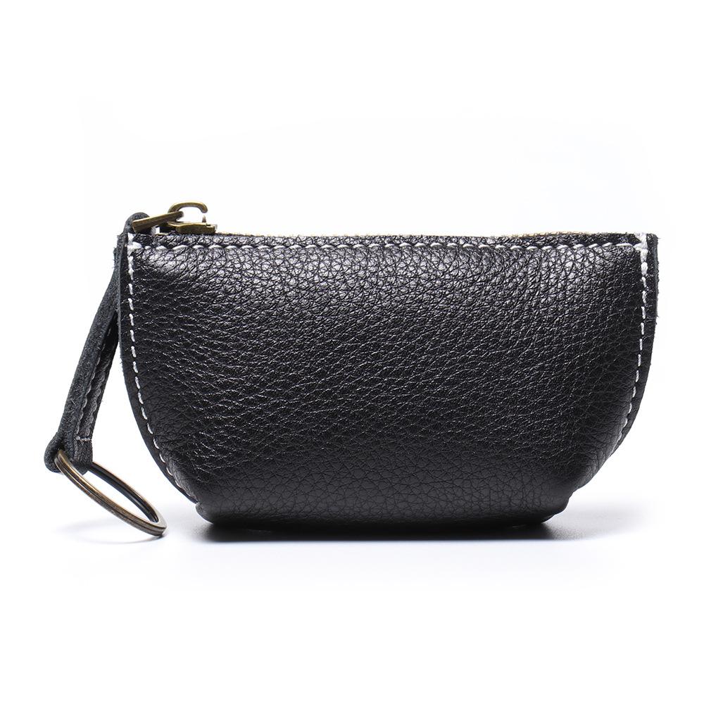 Simple Retro Leather Change Bag, First Layer Cowhide Small Wallet, Zipper Coin Bag, Car Key Bag.