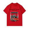 Men's 100% Cotton Crew Neck Short Sleeve T-Shirt, Retro Red Classic Car Urban City Sunset Print Casual Oversized Comfortable Summer Tee For Street Dai