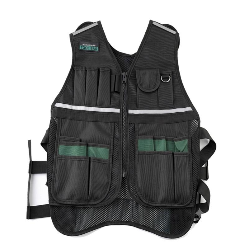 Multi-Pocket Utility Vest With Reflective Trim and Adjustable Side Bands for Keeping Common Work Items Close During Maintenance and Installation Tasks