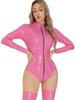 Full Body Zentai Leotard for Women Leather Bodysuit Shiny Costume Halloween Club Party Catsuit Cosplay Adult XL [Maeau] #Pink