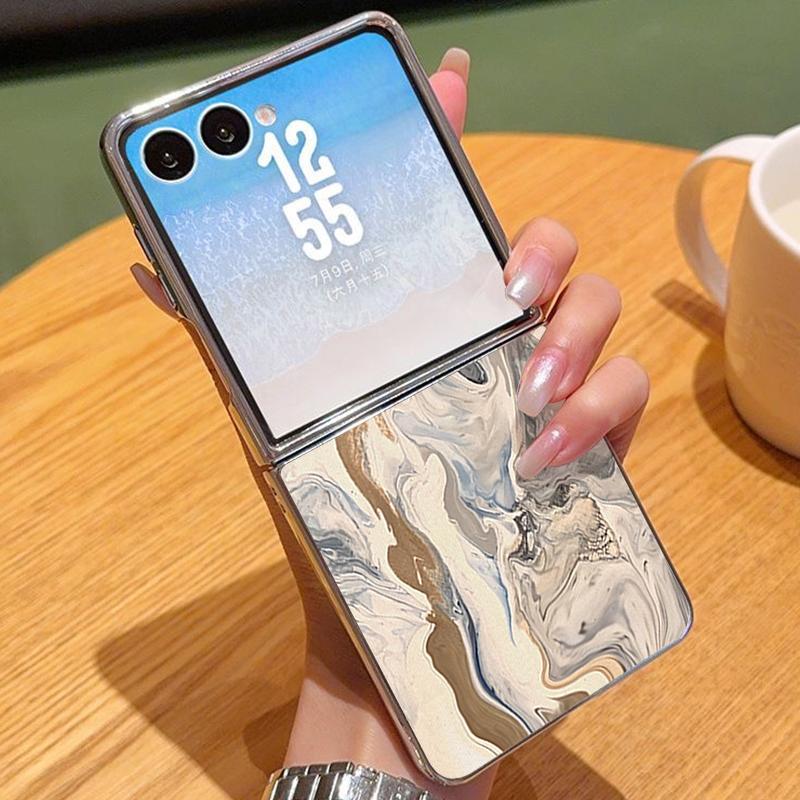 

Watercolor Marble Pattern Case For Samsung Z Flip 5 6 7 FE Luxury Hybrid 3in1 Leather Skin Plating Folding Phone Cover For Samsung Z Flip7 Flip6 Flip5 Samsung Z Flip7 FE/Flip6 бежевый