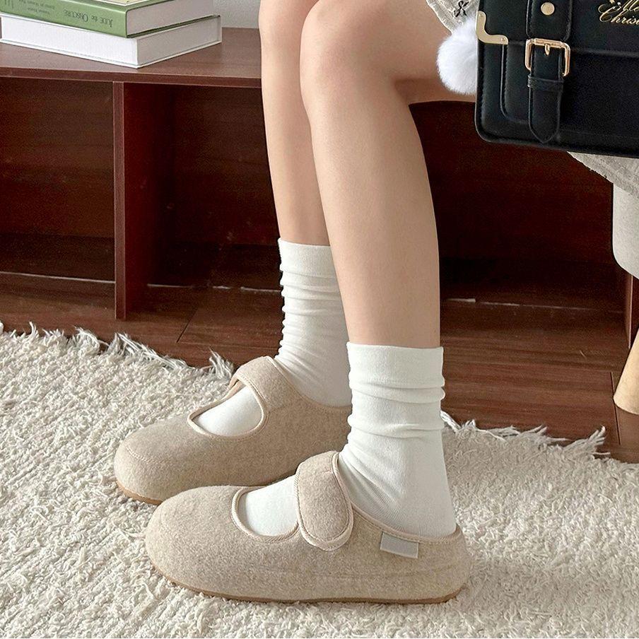 New ugly cute Mary Jane shoes women's Velcro flat bottom round head soft sole simple single shoes