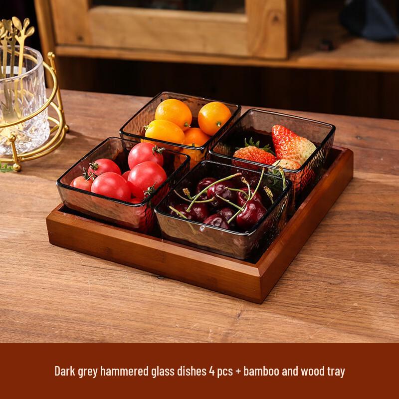 

Hammered Glass Fruit & Snack Dish Set with Bamboo Tray 1 Set