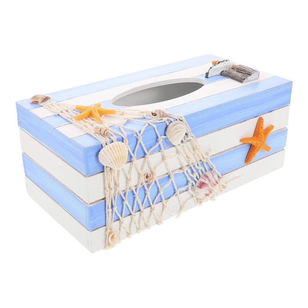 1pcs Wooden Tissue Box Holder Mediterranean Style Compact Napkin Storage Case For Living Room Bedroom Office Desktop Tissue