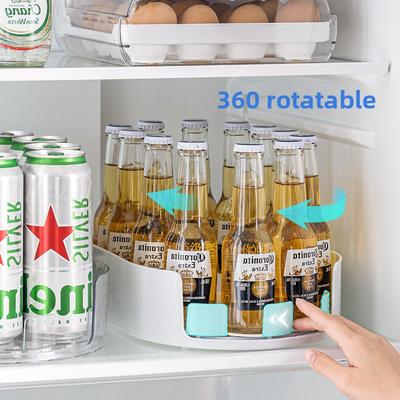 360 Rotating Refrigerator Storage Box Multifunctional Spice Organizer Simple Drink Tray for Kitchen Countertop