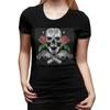 Red Roses With Guns And Skull Design Zip Hoodie TShirt for Women Crew Neck Streetwear T Shirts Womens Tees Short Clothes Tops