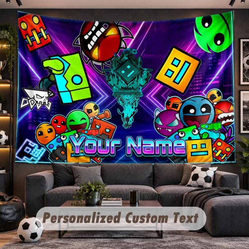Wall Hanging Tapestry Custom NameGeometry Dash Pattern Personalized Printed Fabric Wall Decor