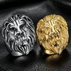 Men's 3D Lion Head Ring 316L Stainless Steel Gothic Punk Biker Statement Ring, Waterproof Animal Totem Jewelry for Men