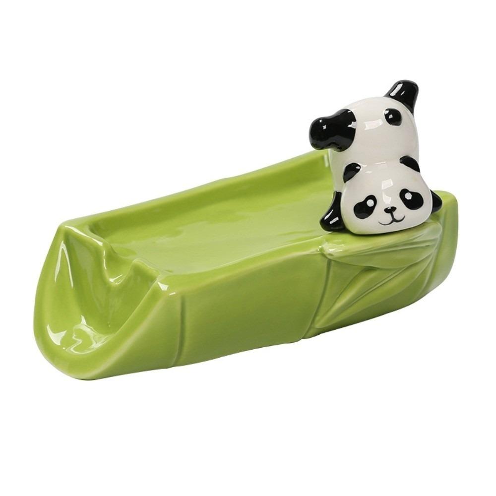 No Punching Ceramic Self Draining Soap Holder Bamboo Cute Panda Soap Dish with Drain Holes Creative Soap Tray Kitchen