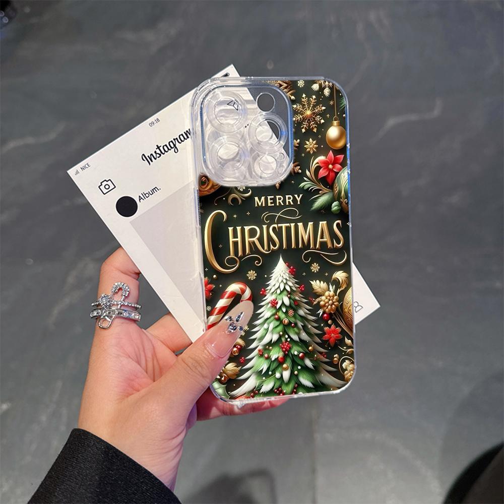 Ae105 Happy New Year Art Christmas Magsafe Transparent Cases for Samsung S23 S24 Ultra S21 FE iPhone 16 Pro Max XR Magnetic Wireless Charge Back Cover