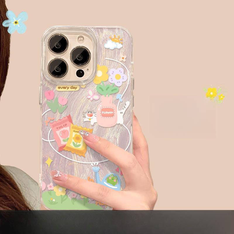 Aplicabil Pentru Husă Telefon Mobil Apple 15 Iphone14 Culoare Flori Tridimensionale 13 Fir Pufos Complet Înfășurat 12 Laser Xs Femei High-end