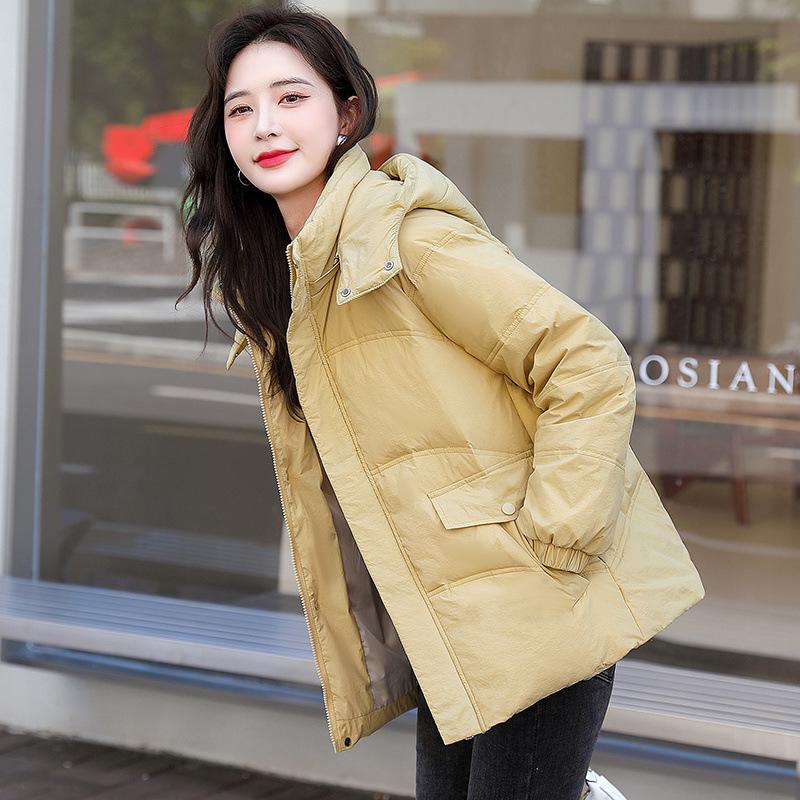 

Женский пуховик черного цвета свободного кроя в корейском стиле 2023 года со съемным капюшоном - Маленький размер, теплый для осени и зимы L (120-135 jin) жёлтый