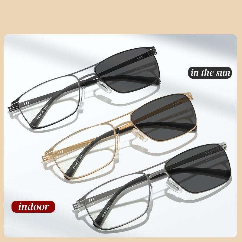 New Anti Blue Light Photochromic Metal Frame Reading Glasses High-definition Business High-end Color Changing Presbyopia Glasses