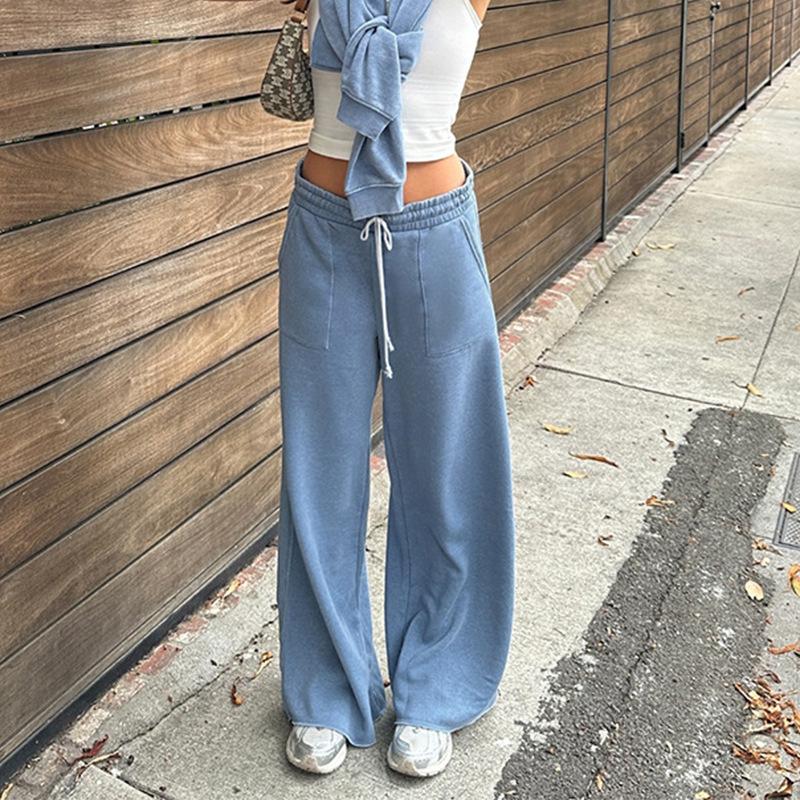 Women's Autumn Loose Solid Color Long Drawstring Elastic Waist Casual Pants