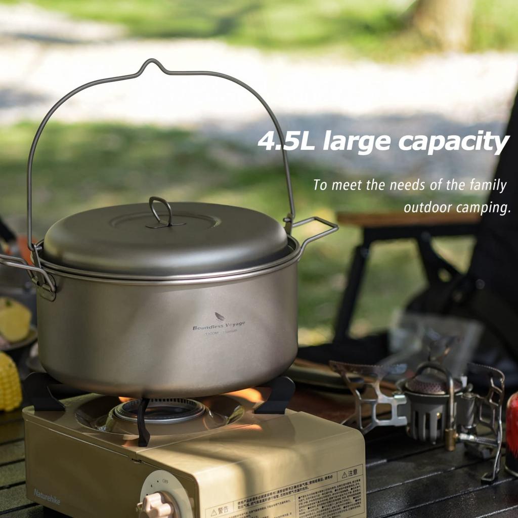 Boundless Voyage Titanium Hanging Large with Folding Camping Hanging Suitable for Direct Outdoor Cooking with Storage Bag Pot Pot, 4.5L Capacity,