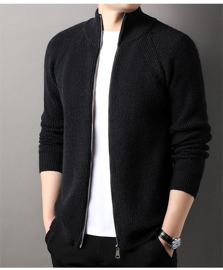 Spring And Autumn Men'S Stand-Collar Long Zipper Knit Cardigan, Solid Color Casual Versatile Sweater Jacket, Knit Cardigan For Men