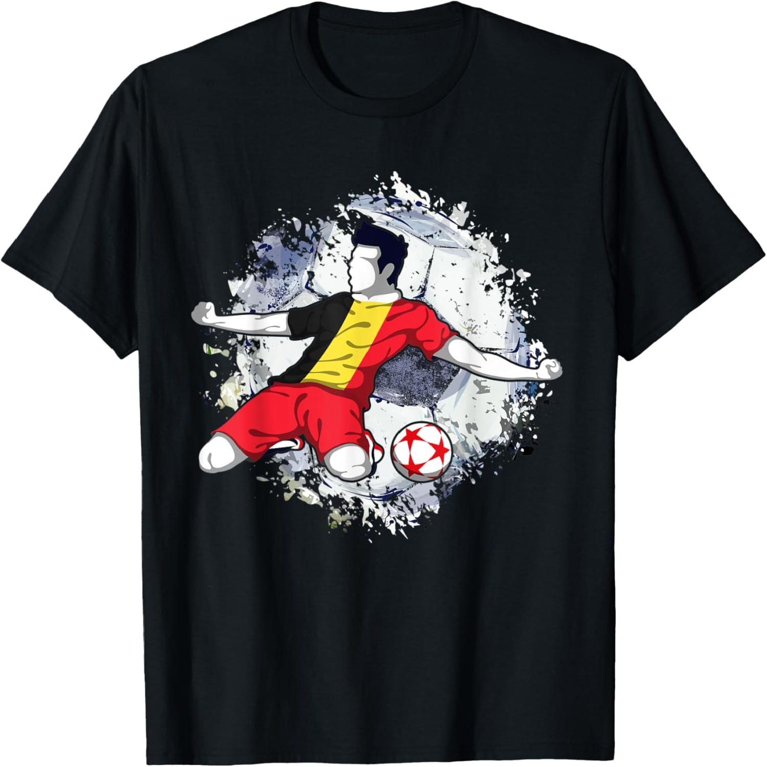 Belgium Soccer Belgian National Flag Football Striker Design T-Shirt S