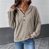 Home-based Casual and Laid-back Style Hooded Plain-color Knitted Pullover Hoodie