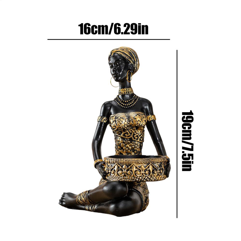 

African Woman Figurines Resin Storage Tray Organizer African Sculpture Jewelry Ring Holder Key Dish for Home Office Table Decor