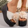 Big Flower Decor Wedge Slippers Women  Summer High Heel Chunky Platform Sandals Woman  43 Non-slip Beach Sandals