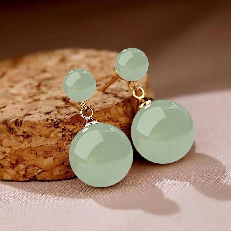 

Серьги-пусеты из стерлингового серебра 925 пробы в стиле ретро с женским драгоценным камнем Нефрит Хэтянь C- 02 [8 with 12mm Hetian jade] Golden Earrings