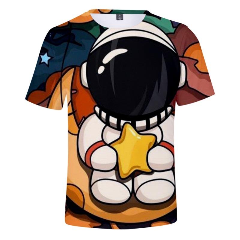 Cartoon Astronaut Short Sleeved T-shirt for Adults Children Men Women Home Casual Top