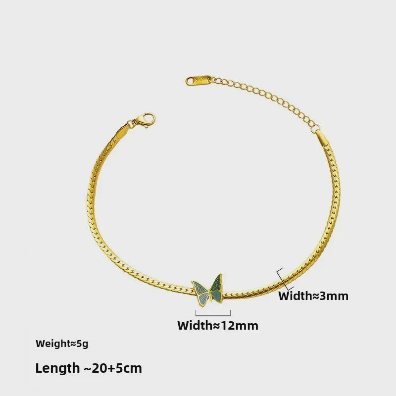 High-Quality Retro Green Butterfly Titanium Steel Anklet with 18K Gold Plating - Fashionable and Elegant Design for Women