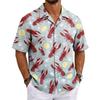 Camicia da uomo estiva basic con colletto cubano a maniche corte, bottoni, casual, leggera, stampa hawaiana con aragoste