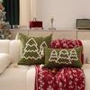 Canvas Embroidered Christmas Pillow Cover Christmas Tree Cushion Tassel Sofa Decoration