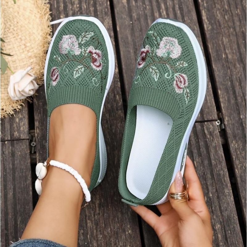 Fashion Autumn Women's Embroidered Sneakers Fashion Breathable Lightweight Non-Slip Wear-Resistant Casual Sports Shoes Soft Flat Loafer