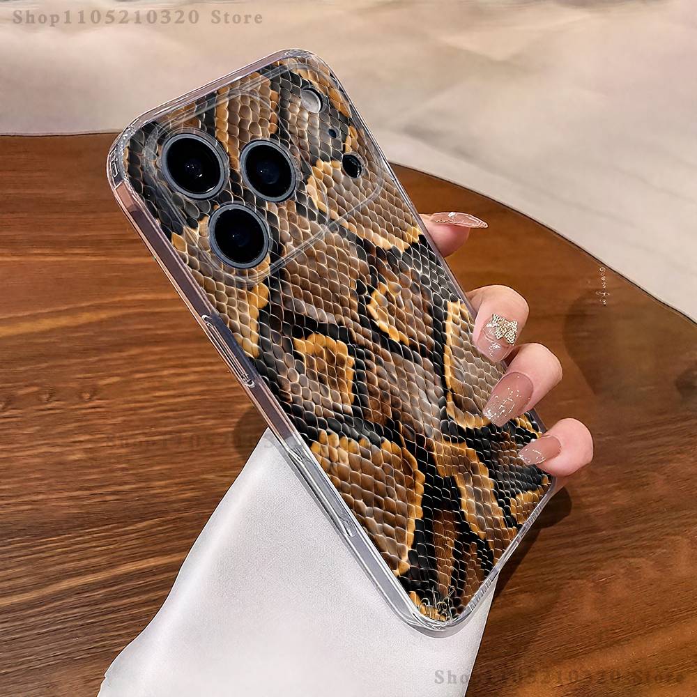 Snakeskin pattern Art Phone Case iPhone17 16 15 14 13 12 11 Pro Max Plus Mini Clear Full Back Cover Silicone Soft Shell